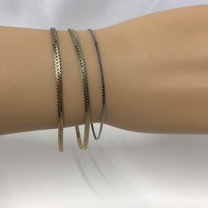 Elegant trio Gold and Silver tone flat chain Women's bracelet Set  (Korea) *free